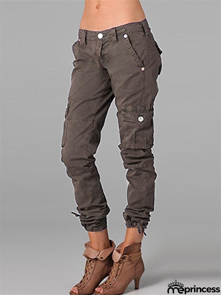 Female Fit Streetwear Punk Solid Mid-rise Pants