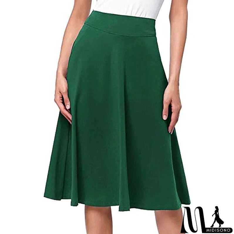 Women's Swing Work Skirts Midi Black Yellow Light Green Wine Skirts Knitting Elegant Office / Career S M L