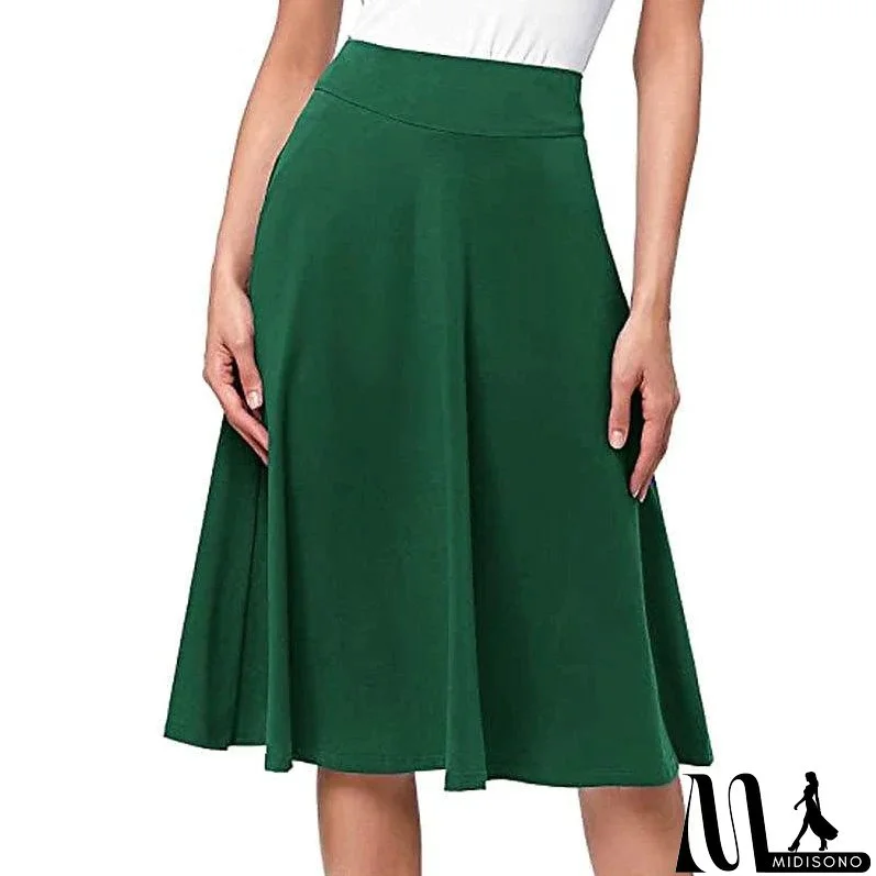 Women's Swing Work Skirts Midi Black Yellow Light Green Wine Skirts Knitting Elegant Office / Career S M L