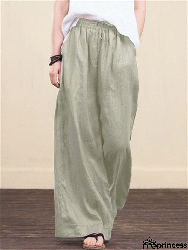 Summer Breathable Cotton Linen Ultra Light Wide Leg Pants for Women