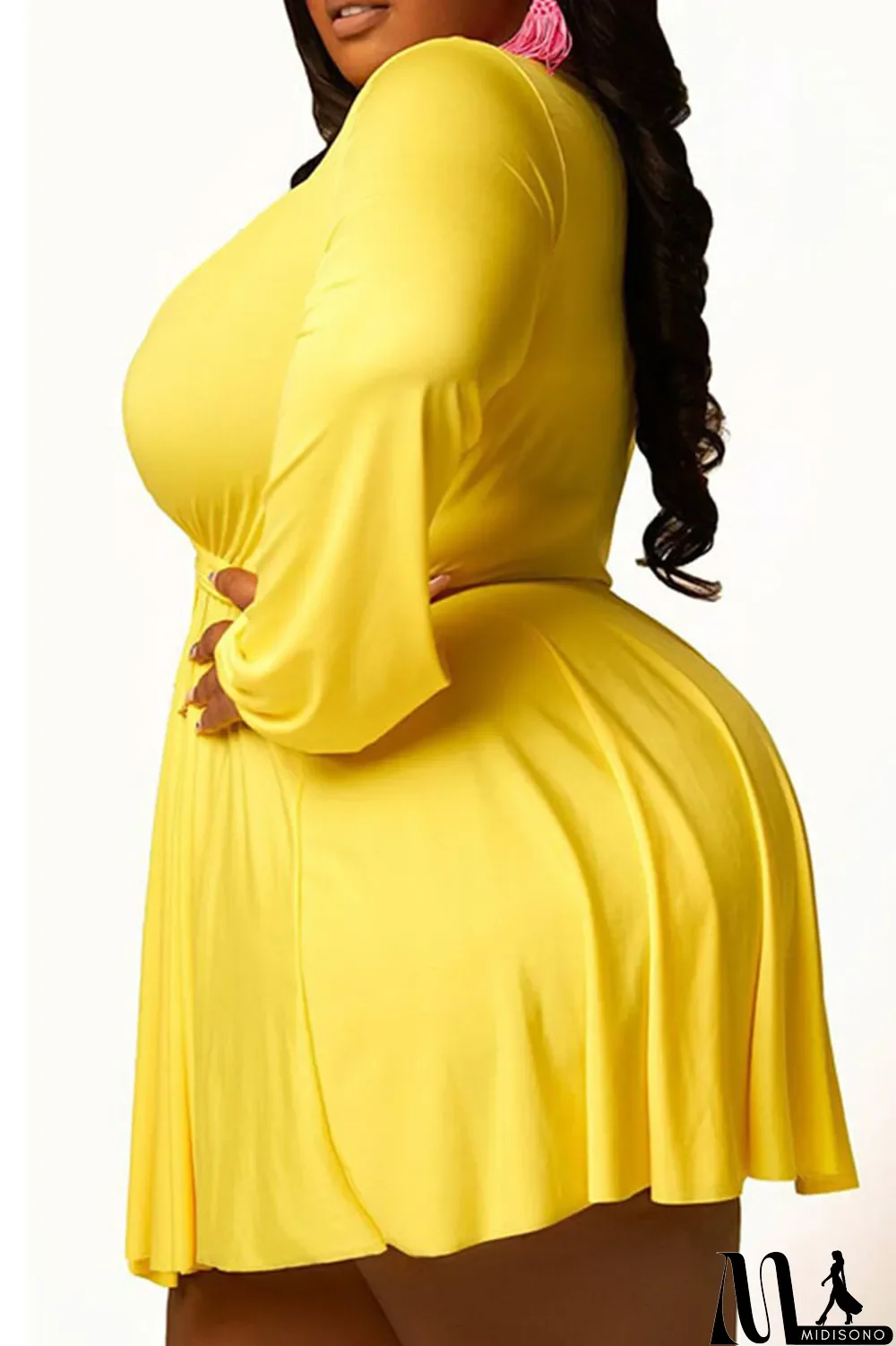 MidiSono - Rose Red Casual Solid Patchwork Frenulum Asymmetrical Turndown Collar A Line Plus Size Dresses