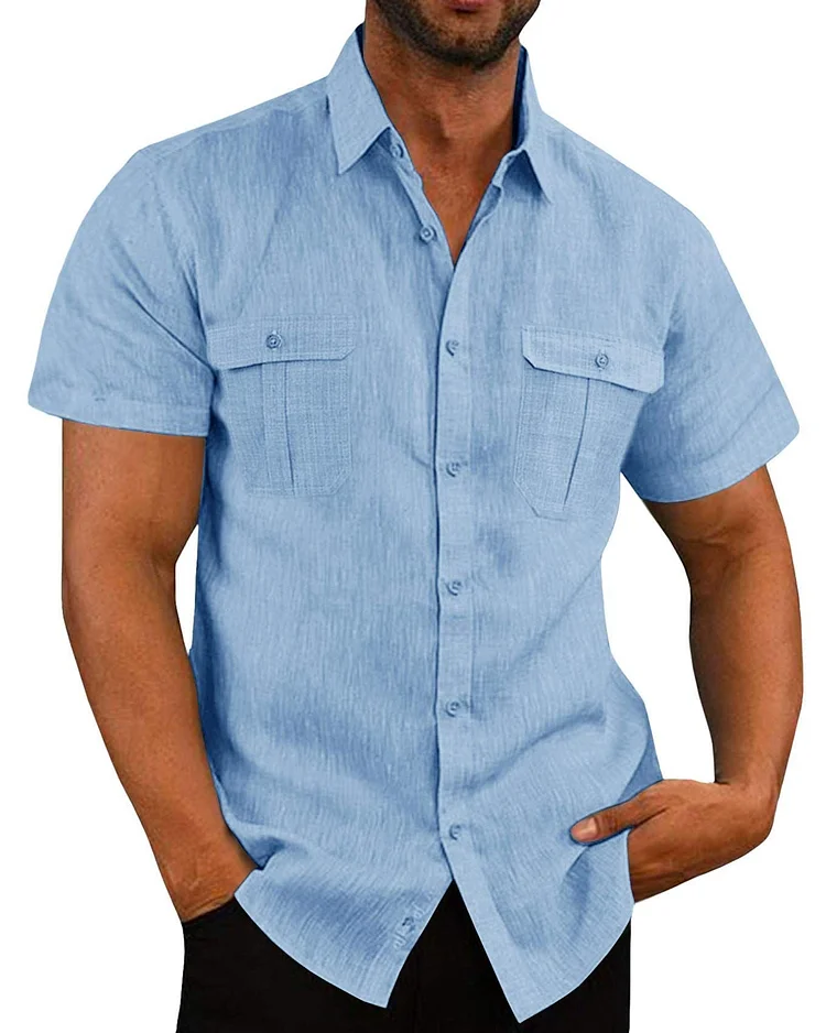 Summer Men's Simple  Linen Shirt with Hidden Zipper