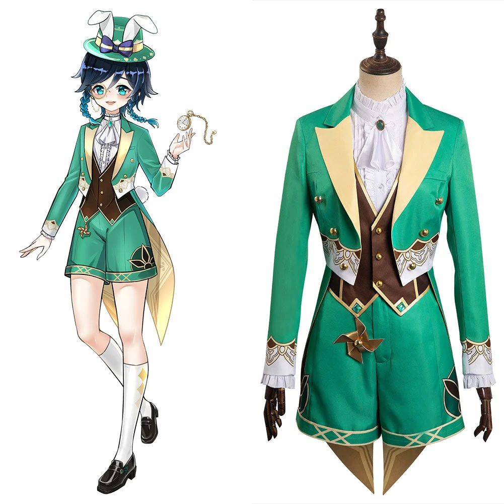 Genshin Impact Venti Alice in Wonderland Mr Bunny Cosplay Costume Halloween Outfits Carnival Suit-Coshduk