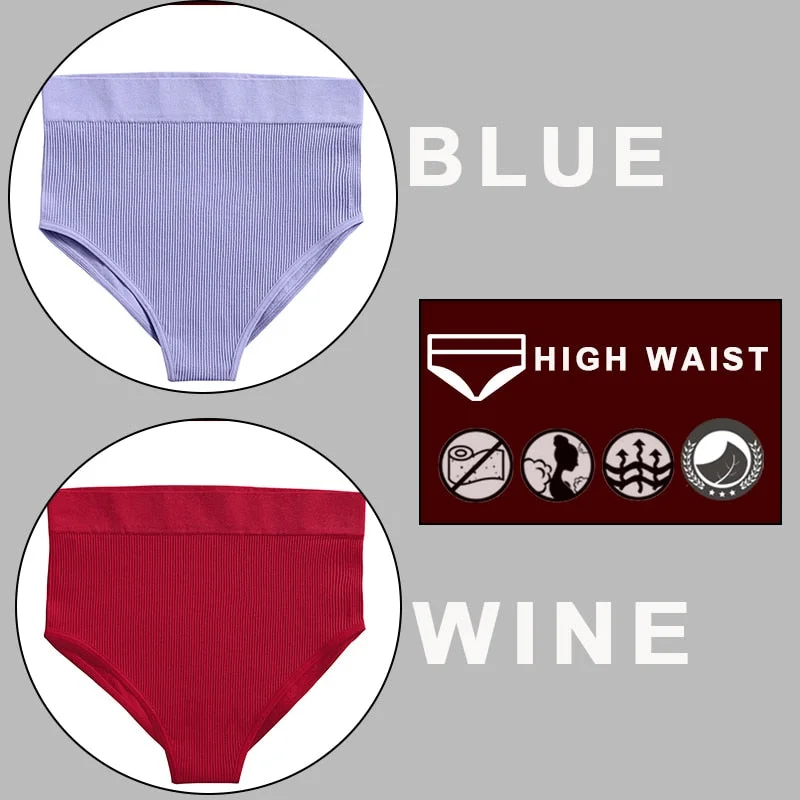 FINETOO 2PCS/Set Sexy Women Panties Underwear 10 Solid Colors Underpants For Girls High Waist Bodyshaper Briefs Seamless Pantys