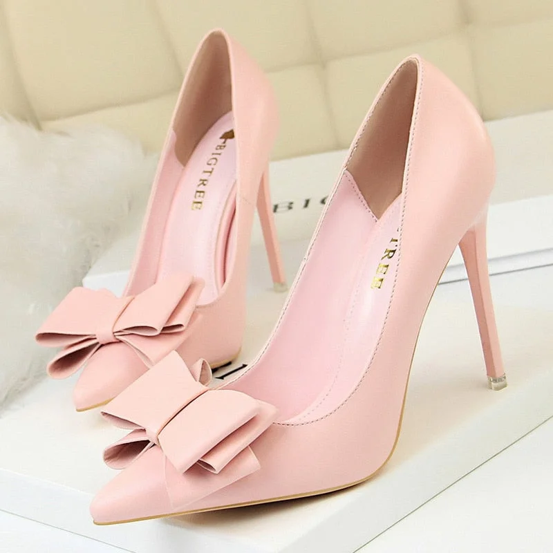 BIGTREE Shoes Bow-knot Pumps Women High Heels 2022 Fashion Women Heels Lady Stiletto Shoes Wedding Shoes Classic Pumps Footwear