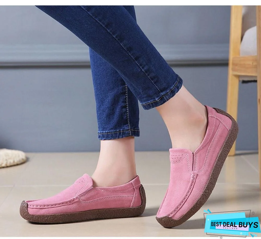 Women Moccasins Flats Genuine Leather Slip On Suede Loafers Shoes