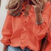 Gioiacombo&trade; Primavera ed estate nuova maglia a maniche lunghe arricciata con scollo a V