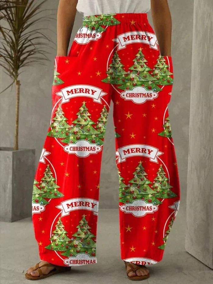 Christmas Print Vintage Casual Loose Pants