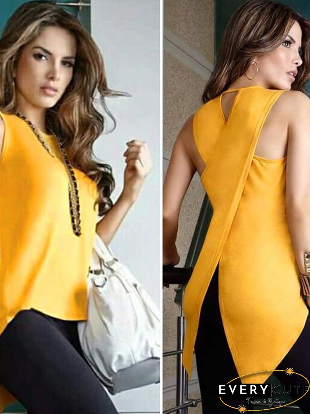 Women Cross Irregular Sleeveless Backless Tops and Blouses