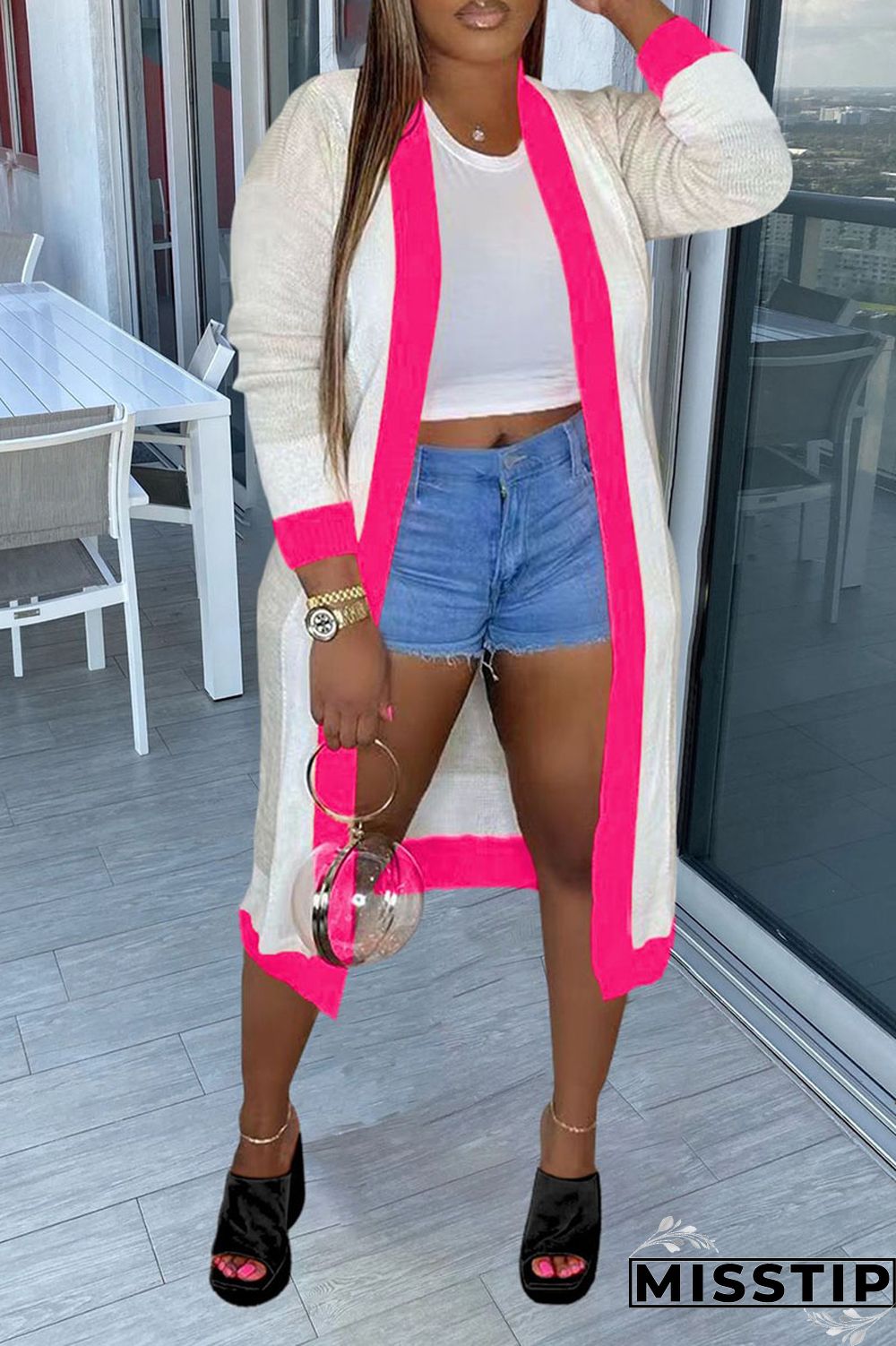 Blue Casual Patchwork Outerwear