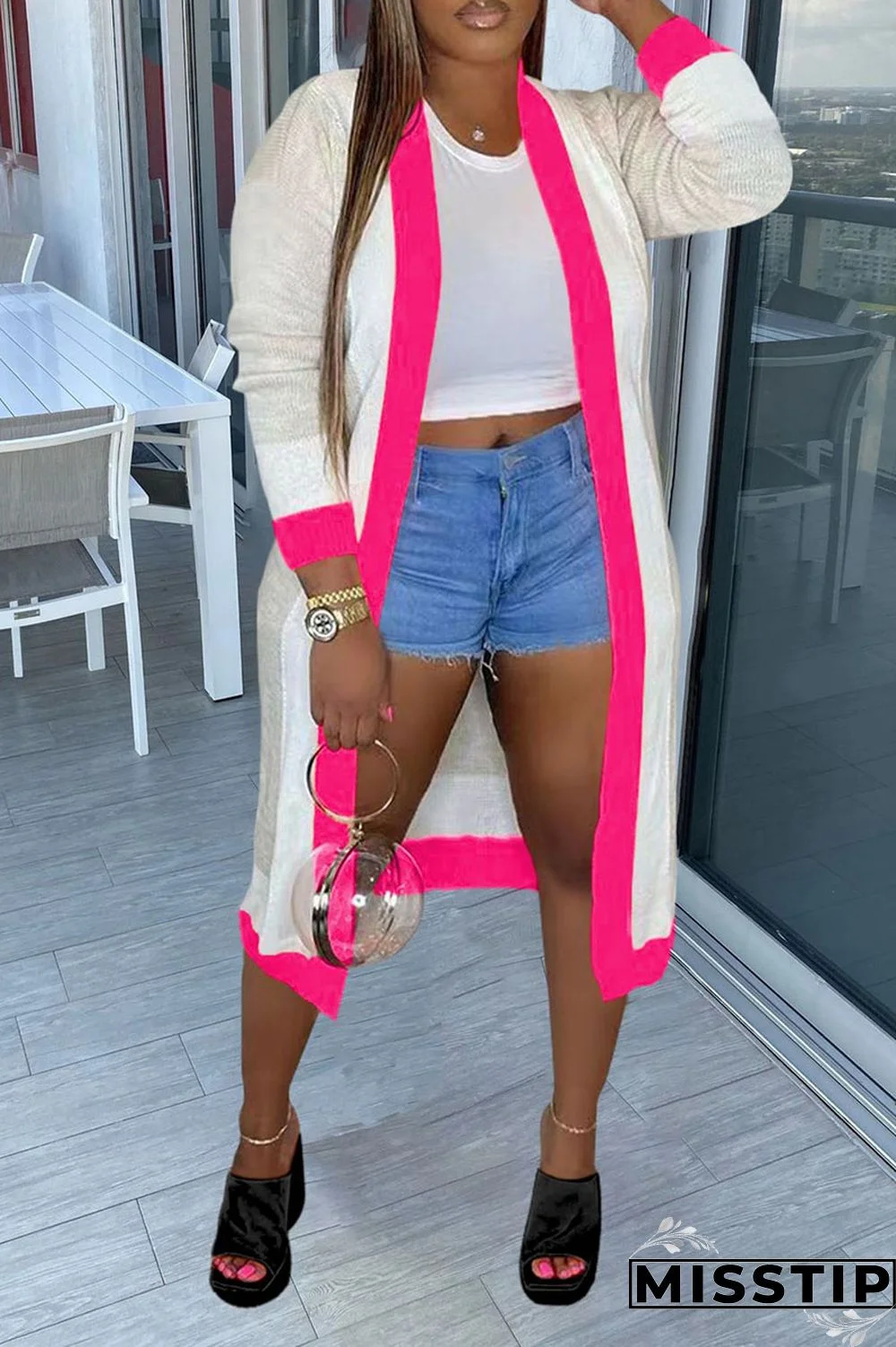 Blue Casual Patchwork Outerwear