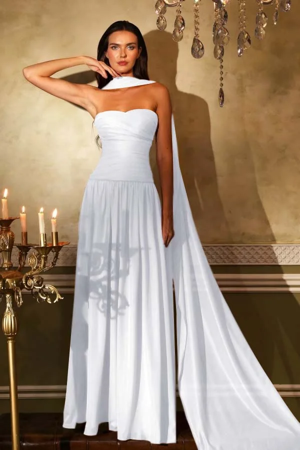 Burnt Orange Chiffon Strapless Prom Dress ZT0659