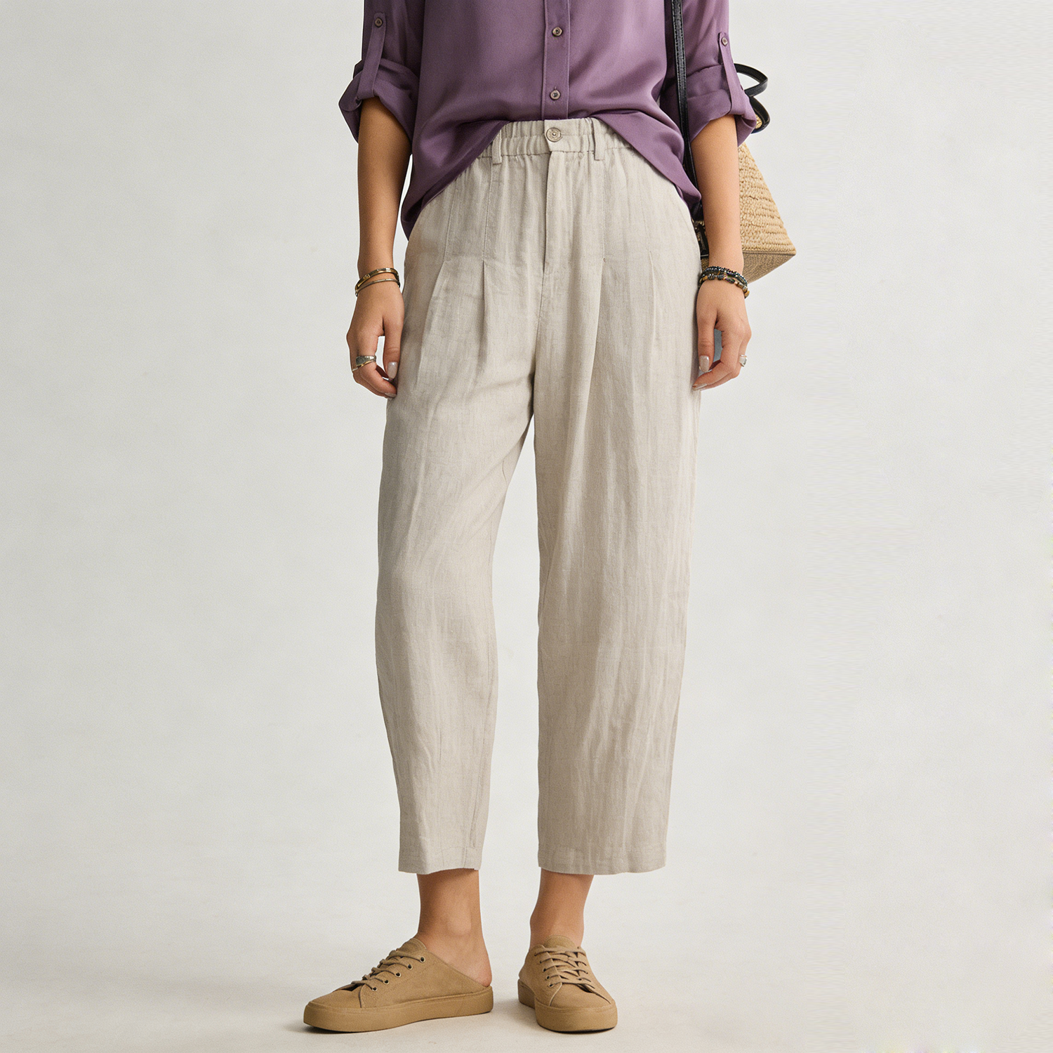 Linen Pants Women 100% Linen Pleated Harem Trousers Breathable Hypoallergenic REAL SILK LIFE