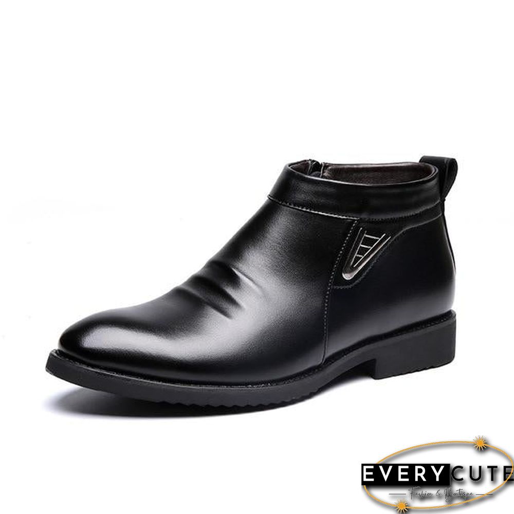 Winter Boots Mens Retro V-Neck Leather Boots Comfortable Zipper Brand Casual Shoes