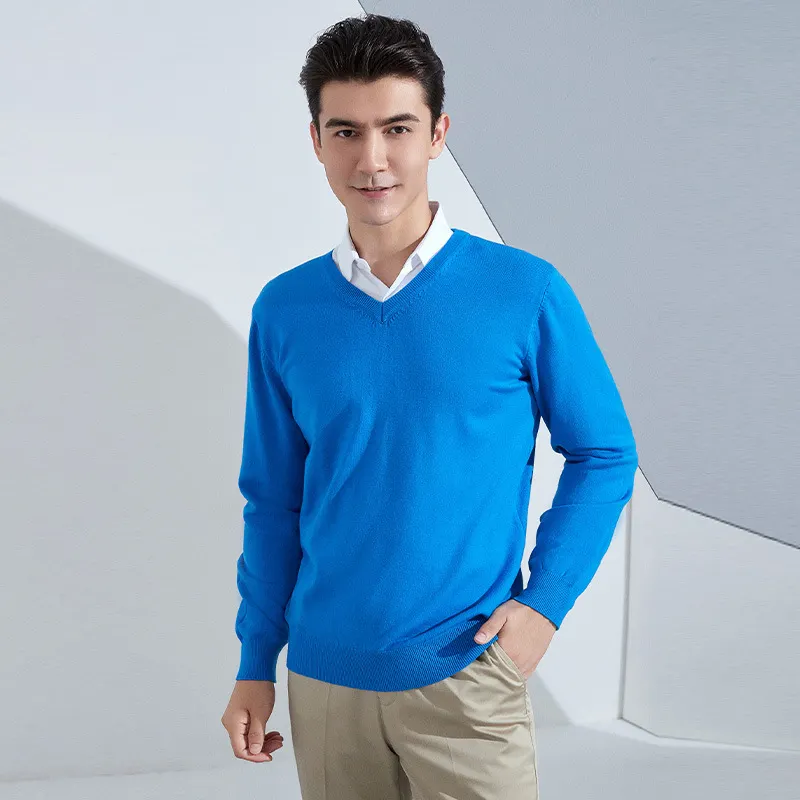 Churchf Churchf And Winter New Men's V Collar Loose Large Size Gentleman Sleeve Long Sleeve Sweater Middle-Aged Knit Chicken Heart Collar Bottom Shirt