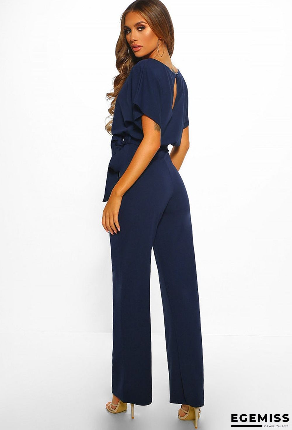 Button Lace-up Short-sleeved Jumpsuit | EGEMISS