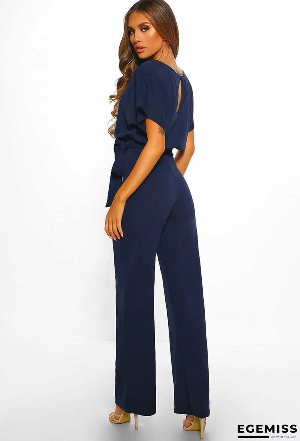 Button Lace-up Short-sleeved Jumpsuit | EGEMISS