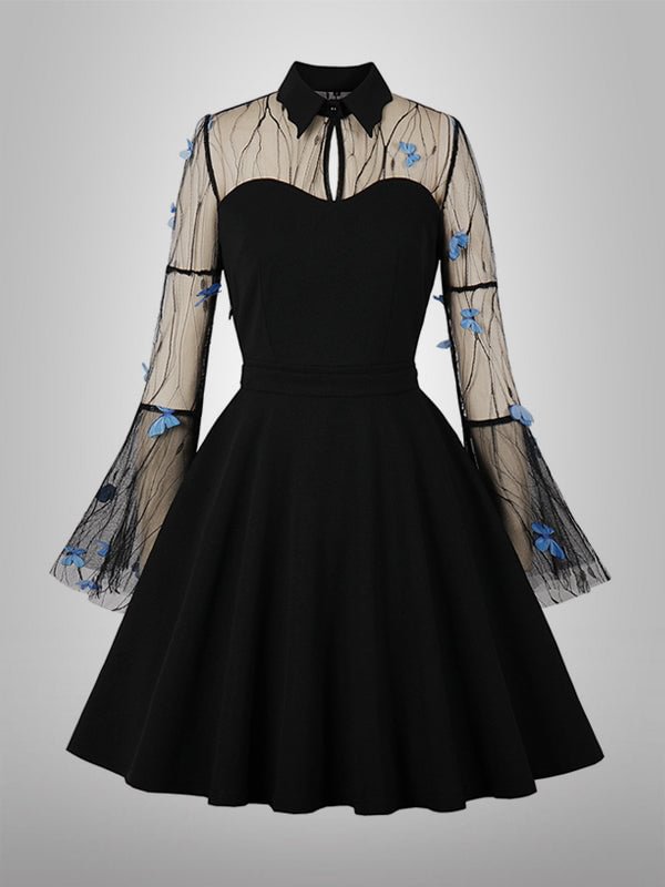 Butterflier In Flowers Embroidery Puff Sleeve Dress