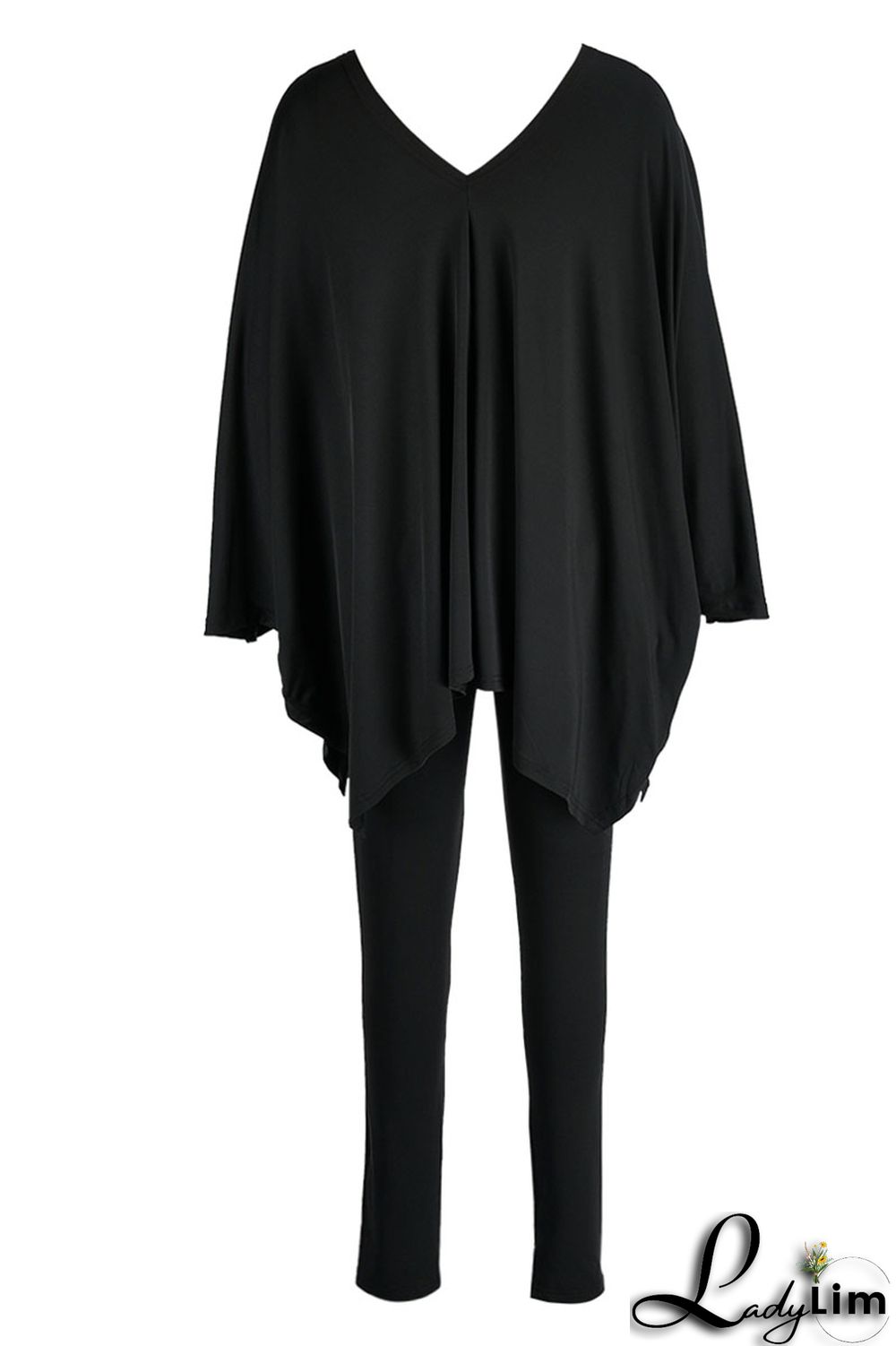 Black Casual Solid Patchwork V Neck Long Sleeve Two Pieces