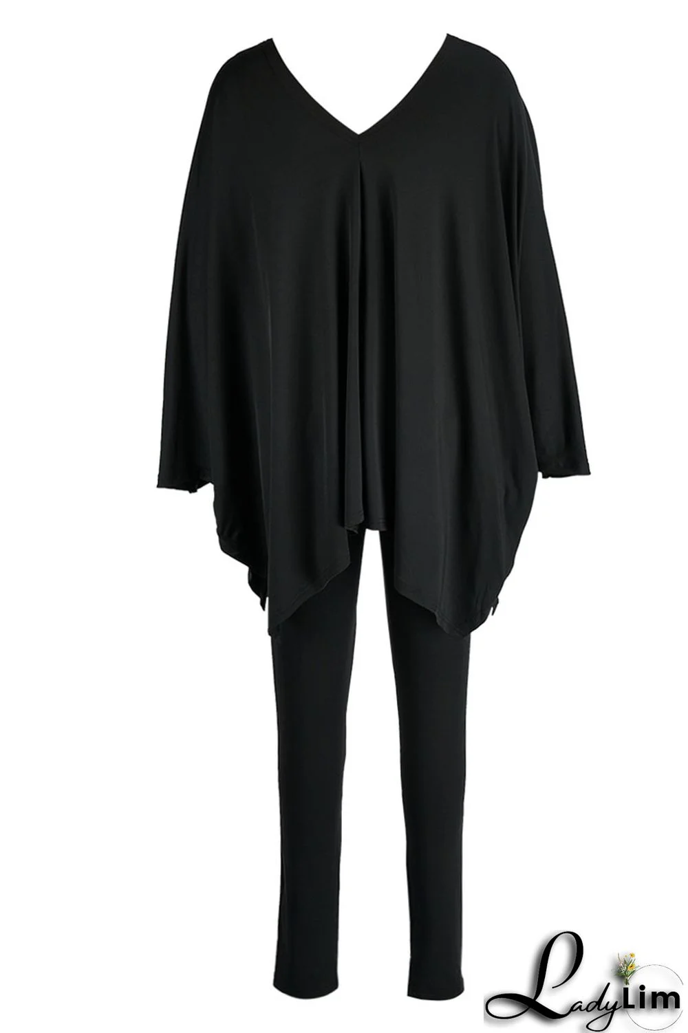 Black Casual Solid Patchwork V Neck Long Sleeve Two Pieces