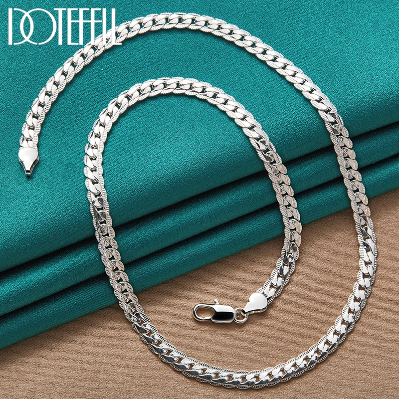 DOTEFFIL 925 Sterling Silver 6mm Side Chain 16/18/20/22/24 Inch Necklace For Woman Man Jewelry
