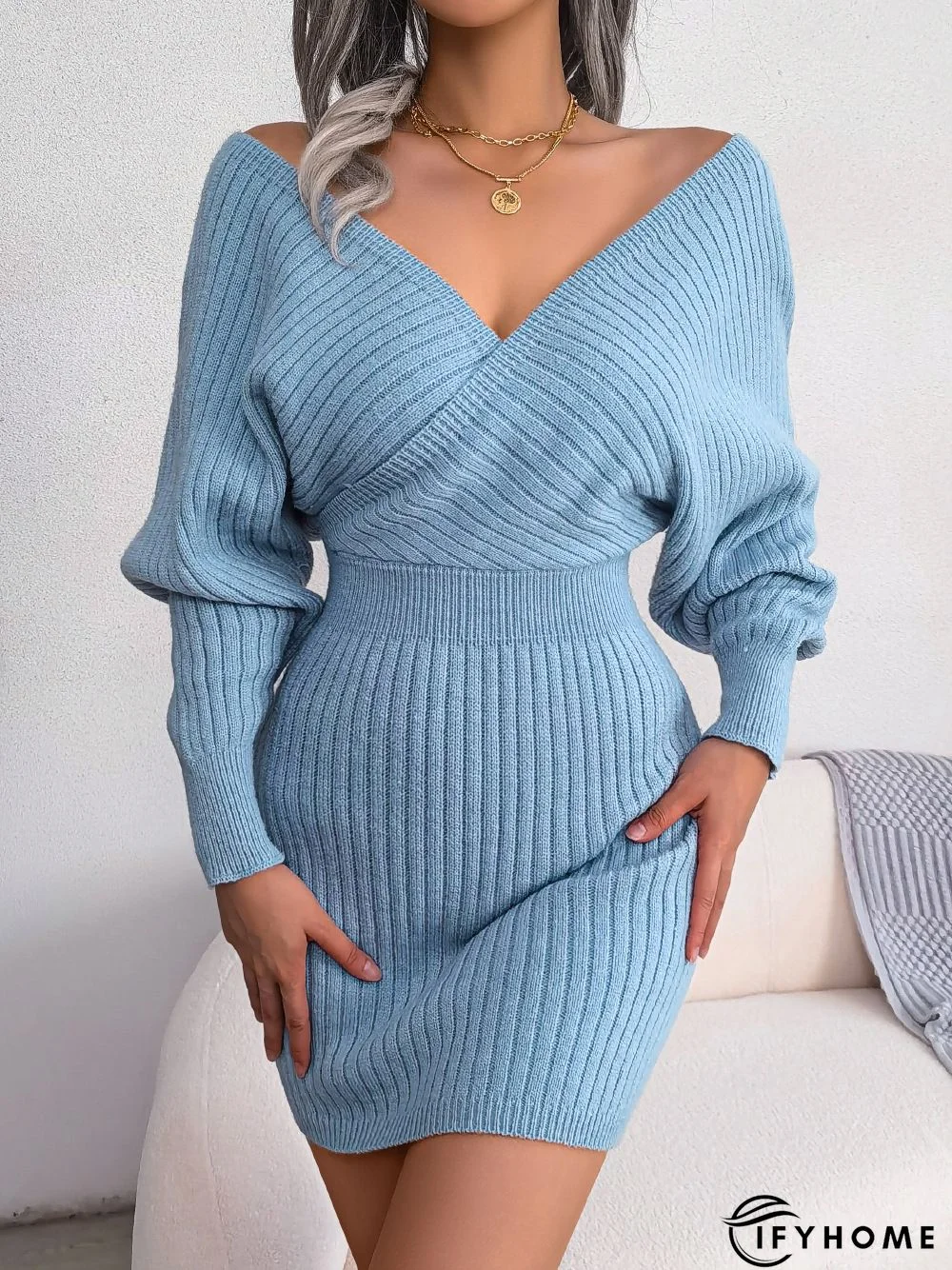 V Neck Off Shoulder Mini Dress | IFYHOME