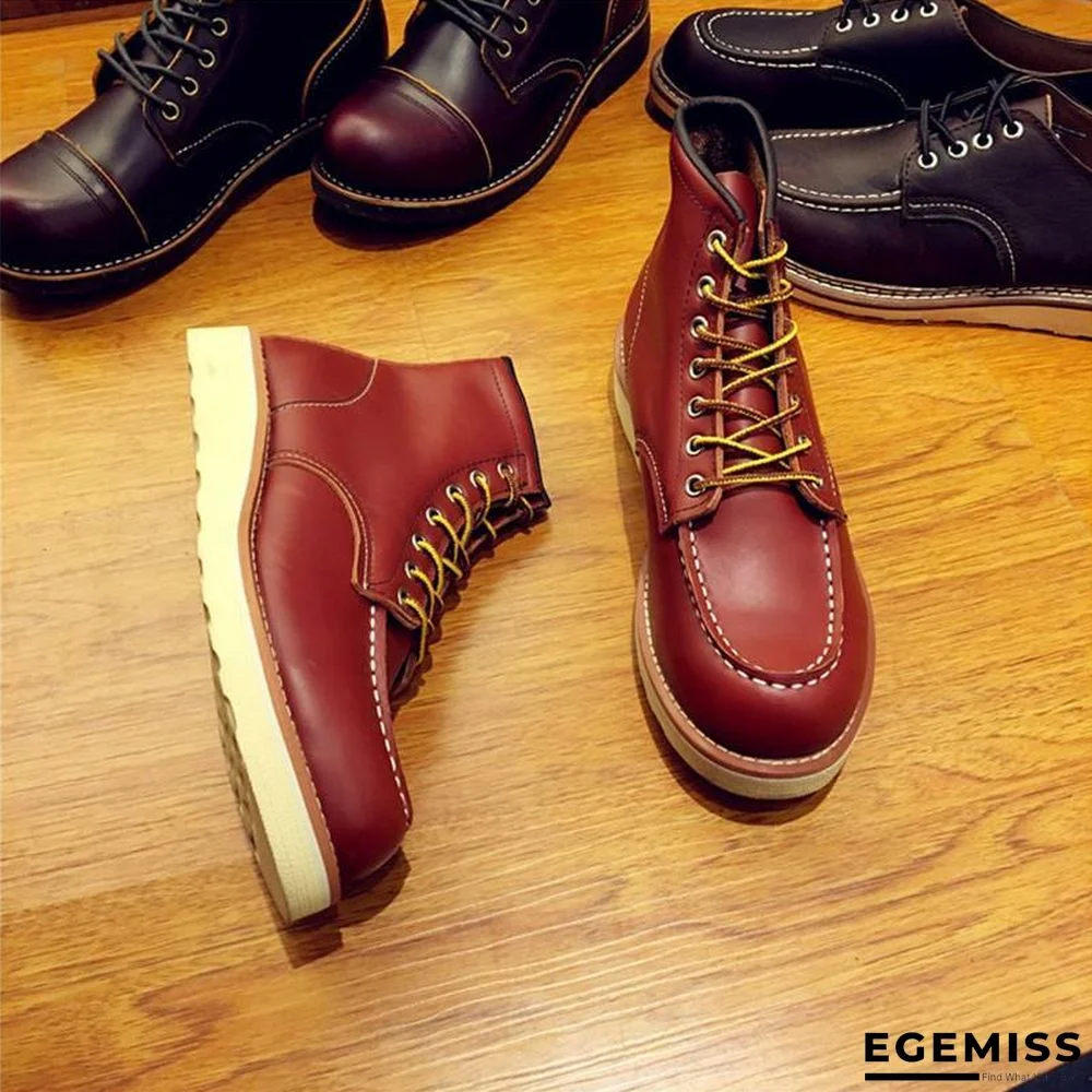 Vintage Men Boots Lace-Up Genuine Leather Boots Wing Men Handmade Work Travel Wedding Ankle Boots Casual Boots | EGEMISS
