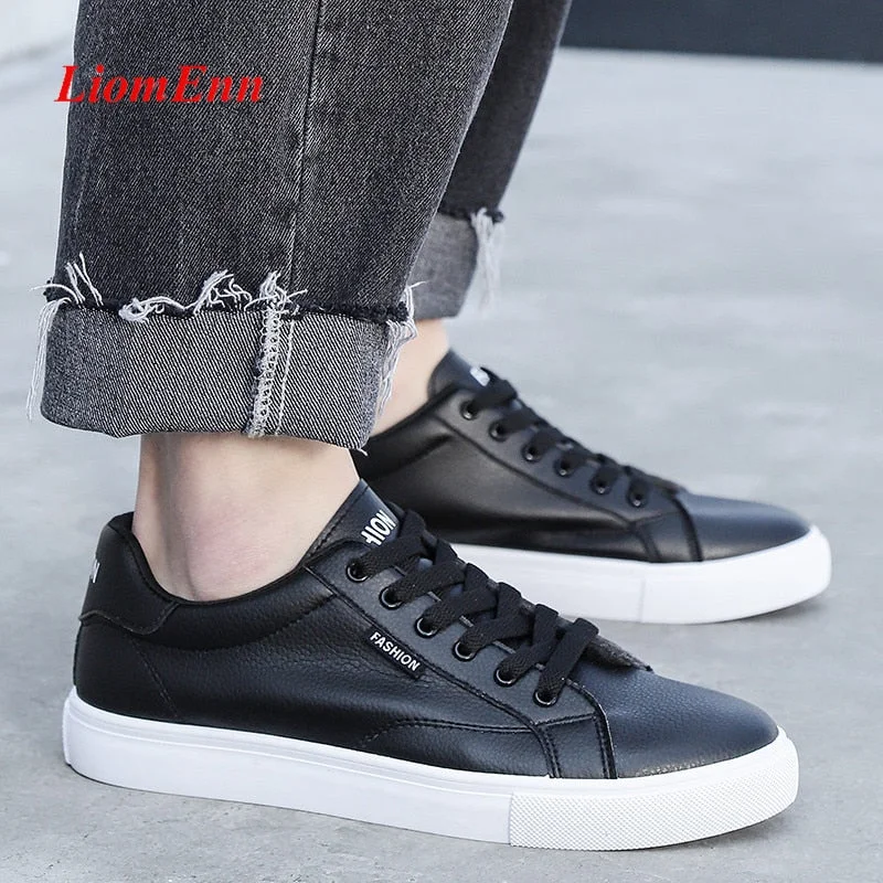 Leather Women's Shoes 2021 Spring White Black Sneakers Women Sport Shoes Flats Tennis Casual Men vulcanize Shoe Large Size 35-44