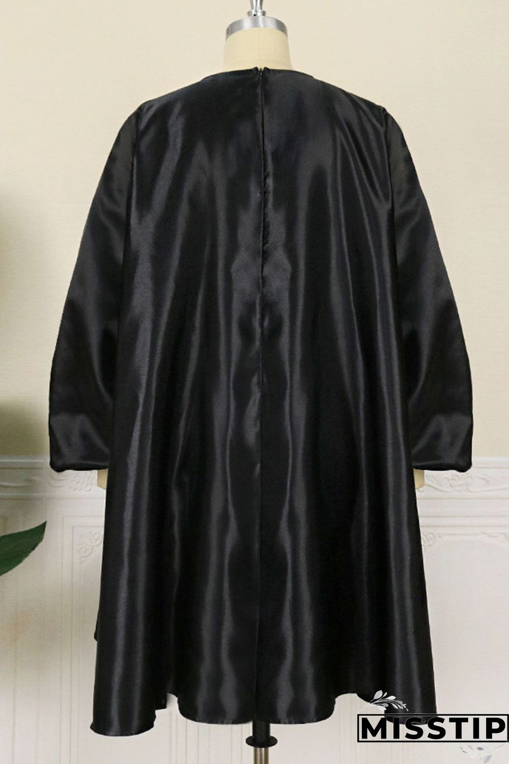 Black Casual Sweet Solid Patchwork With Bow O Neck A Line Plus Size Dresses