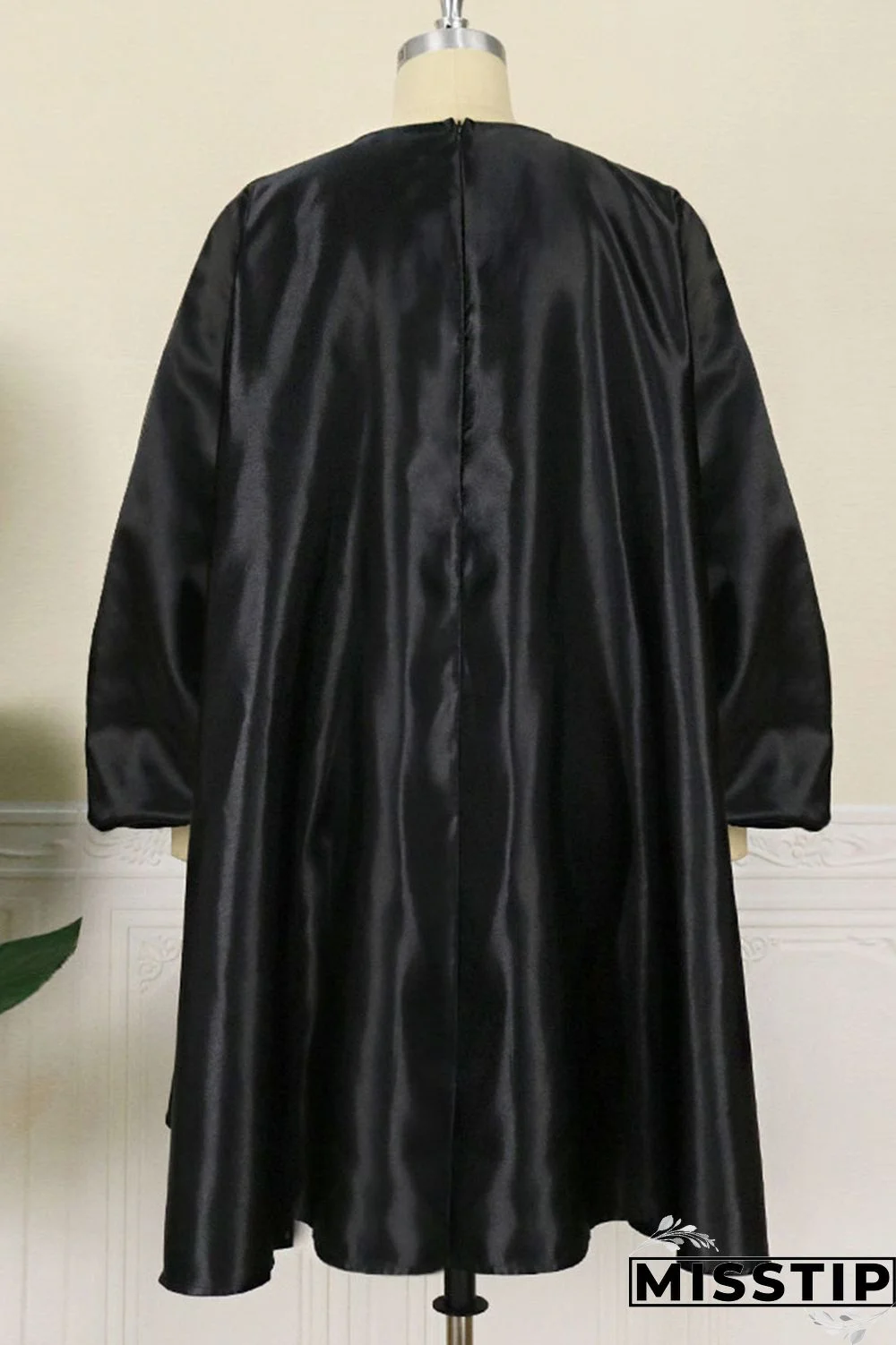 Black Casual Sweet Solid Patchwork With Bow O Neck A Line Plus Size Dresses