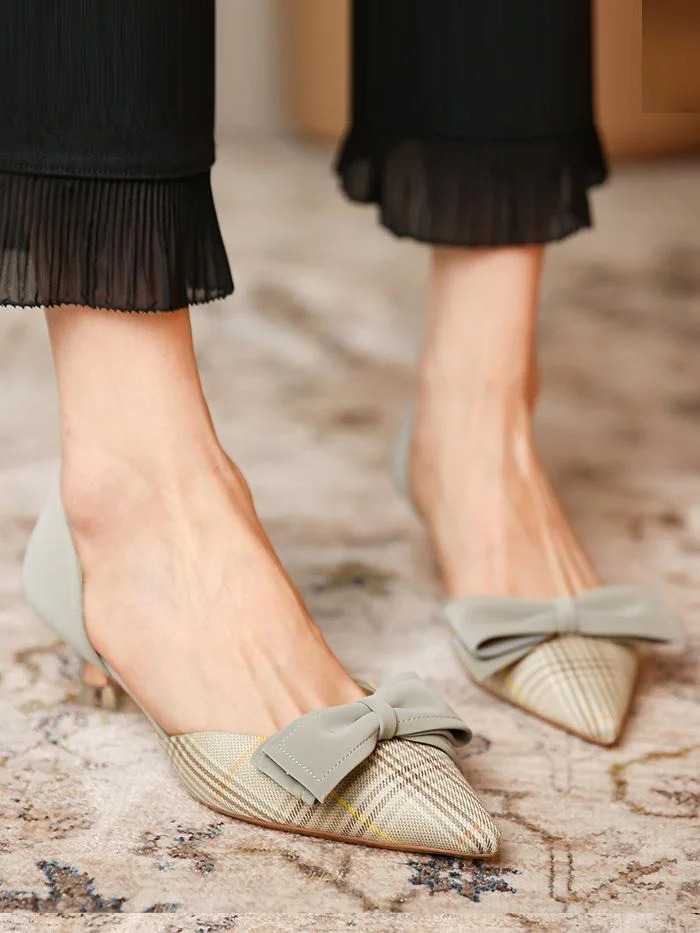 Elegant bow-knot pointed mid-heel single shoes stiletto single shoes