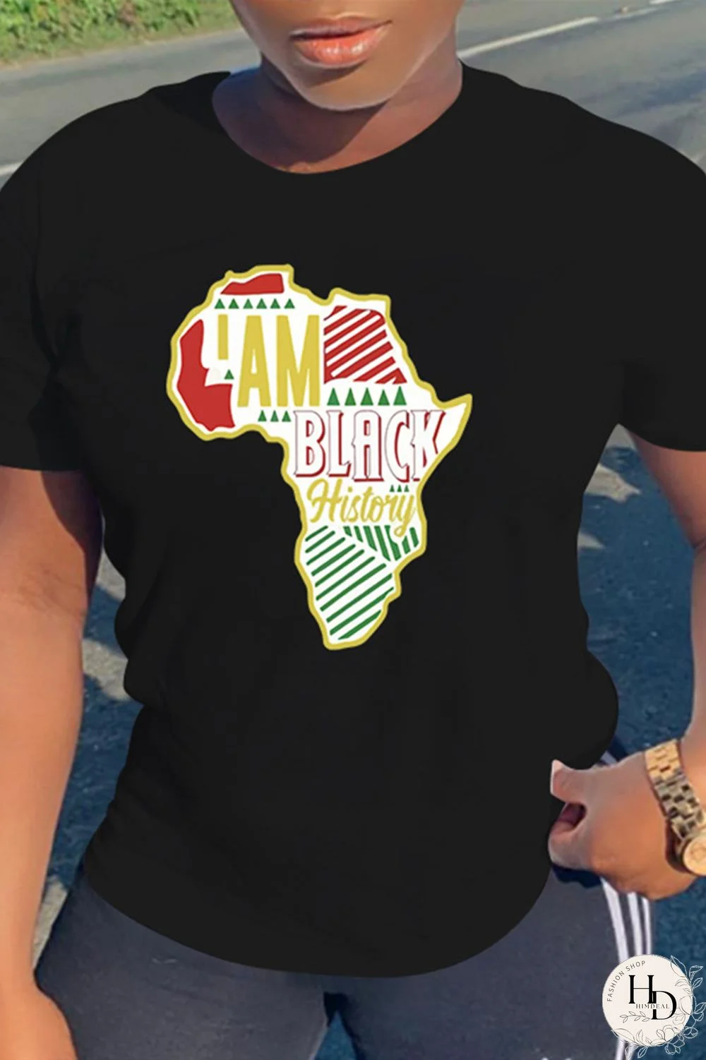 Black Fashion Casual Print Basic O Neck T-Shirts