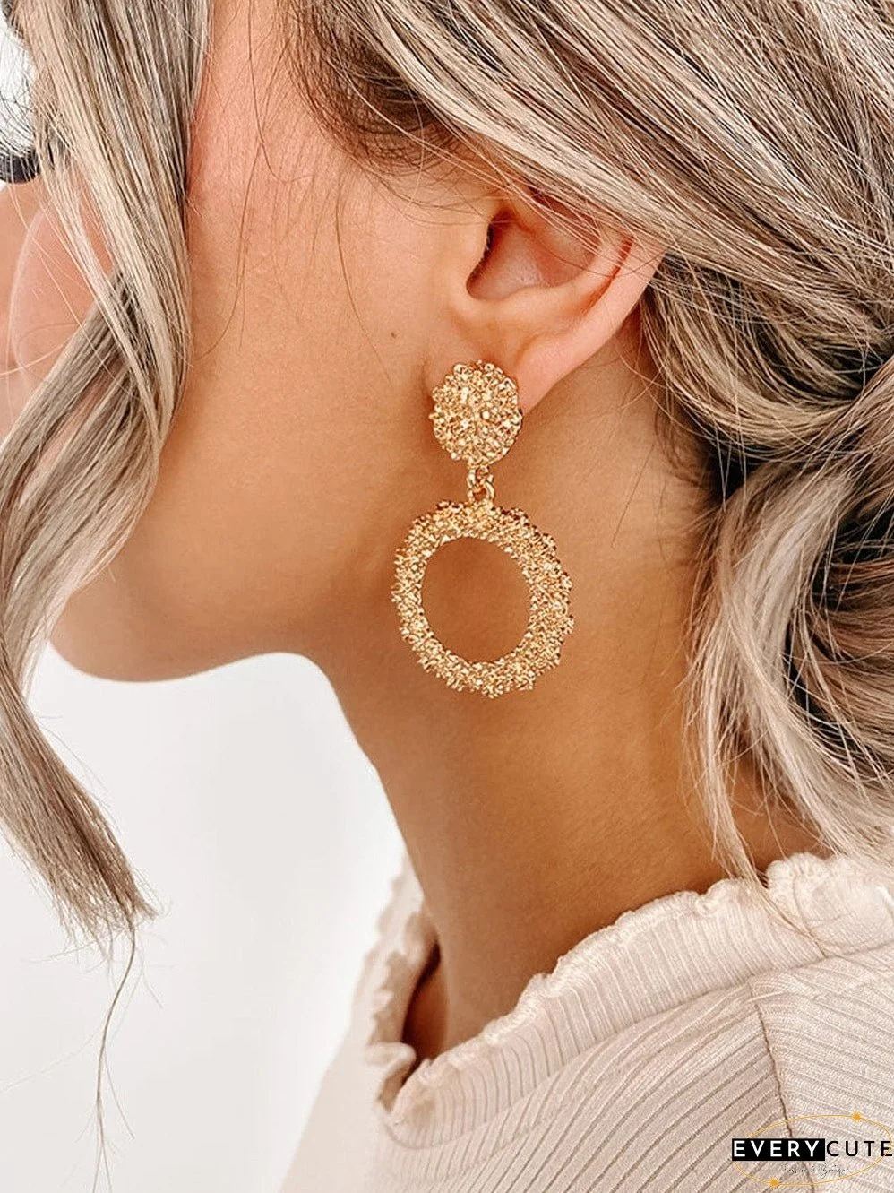 Shimmering Gold Hollow Circle Statement Earrings