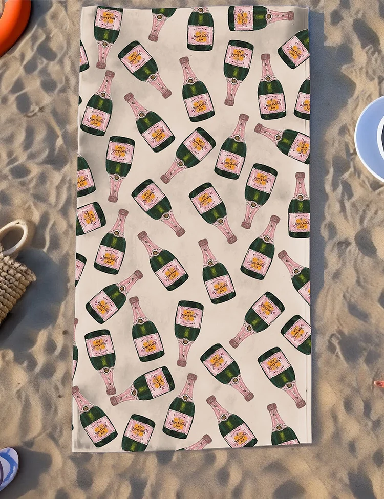 Champagne Drinking Bottle Beach Towel