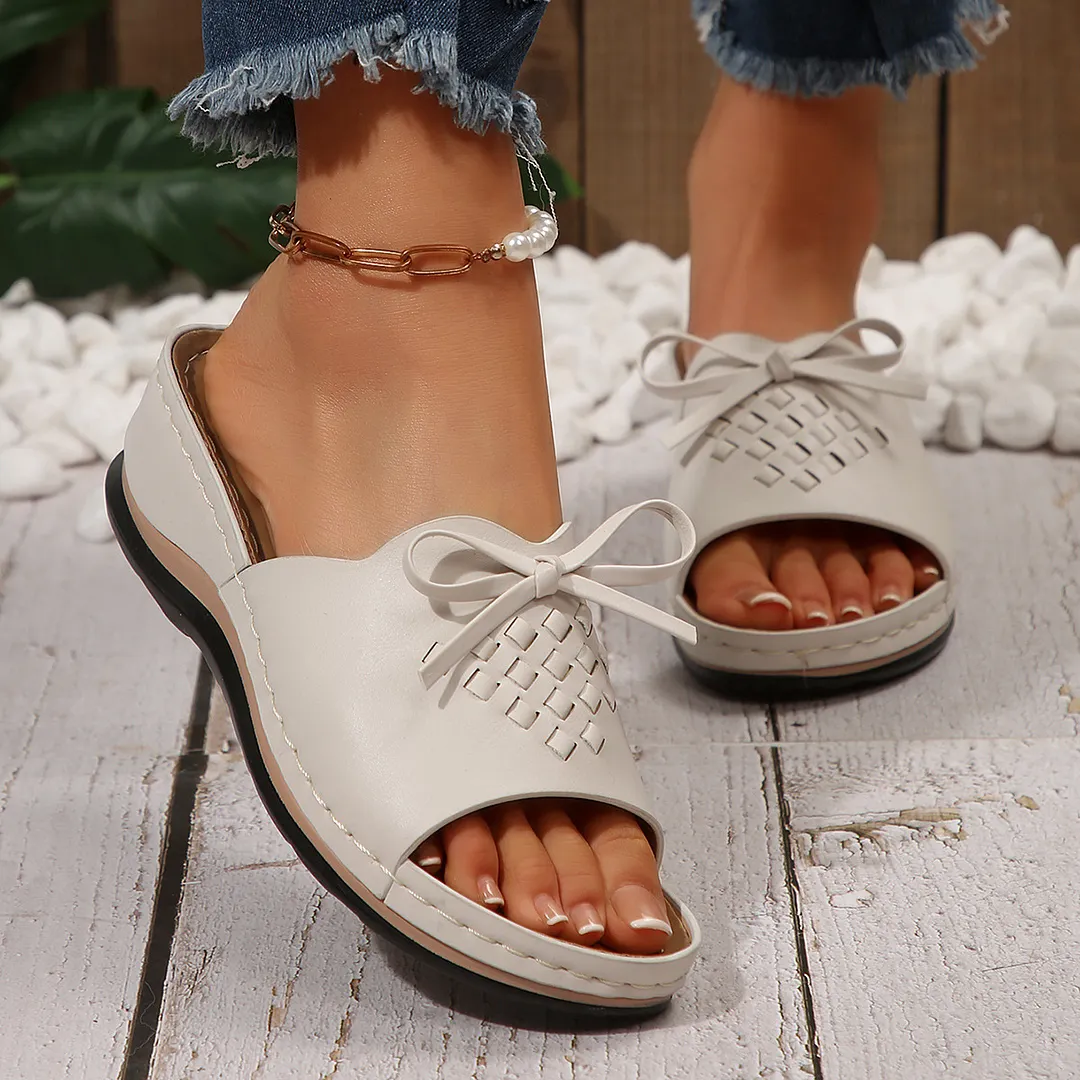 Yyvonne Summer New Women's Thick Bottom Slippers Large-Size With Fish Mouth Slope And Thick Slippers