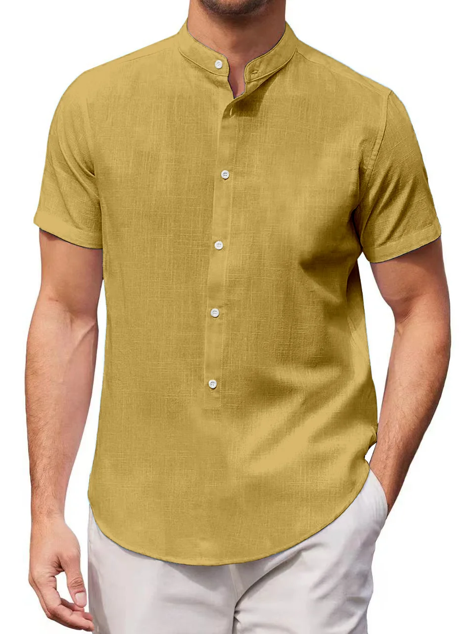 Men's Cotton Linen Casual Vacation Short Sleeve Shirt
