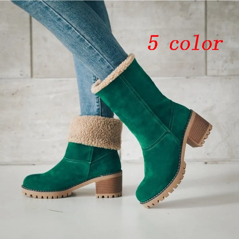 Breakj Breakj 2025 Autumn And Winter Mid-Boul Thick Heel Overslip Snow Boots 43-Yard Cotton Shoes