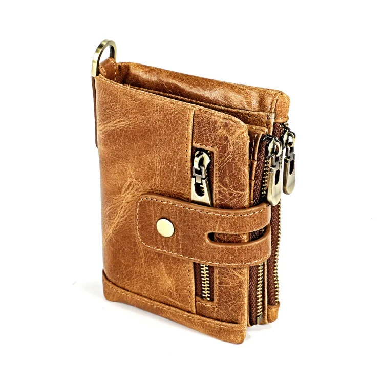 Men's Leather Horse Zipper Women's Retro Short Purse