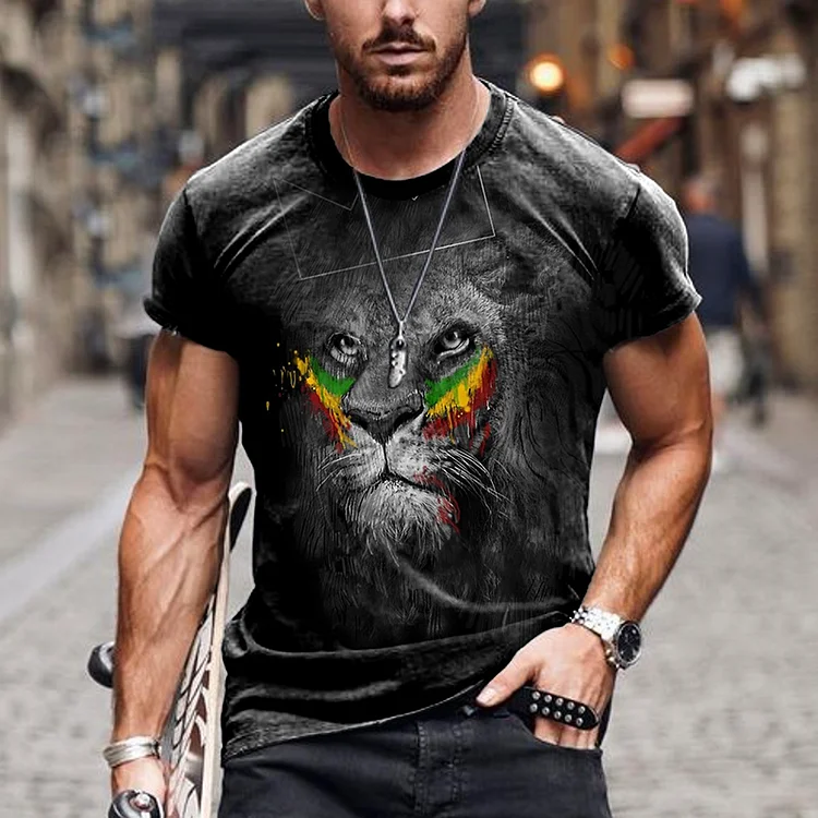 BrosWear Lion Graffiti Graphic Printed Casual Short Sleeve T-Shirt