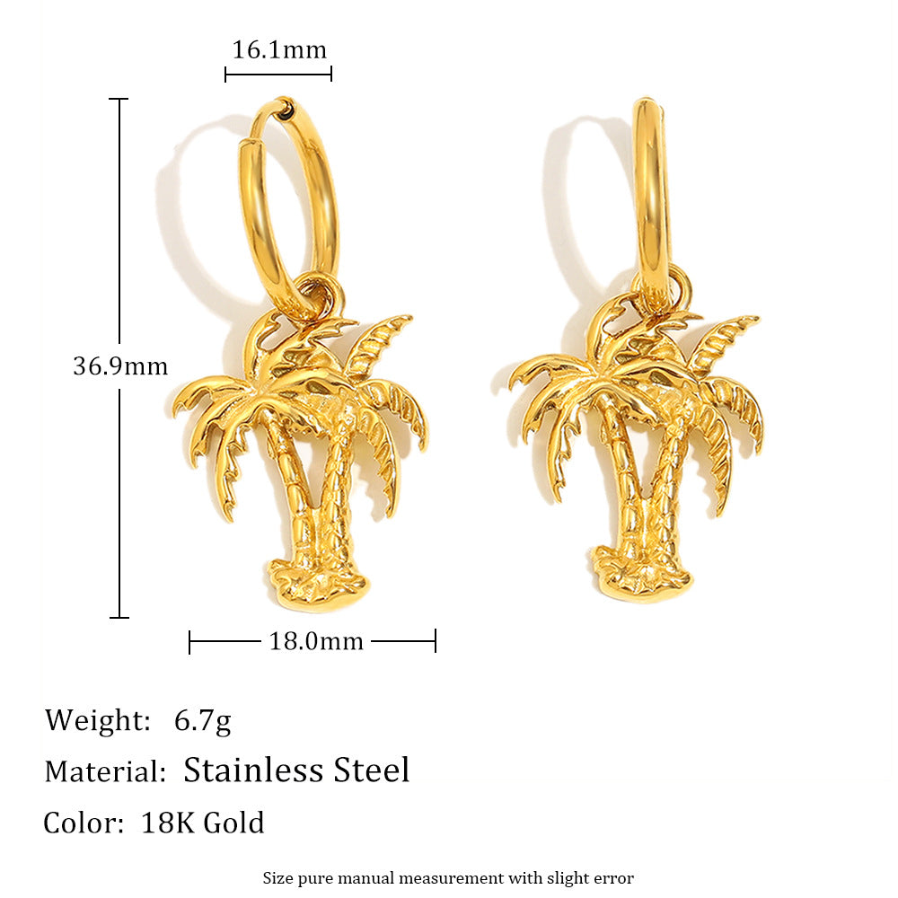 Stainless Steel 18K Gold Plated Oil Dripping Tassel Flower Earrings Coconut Tree Earrings For Women