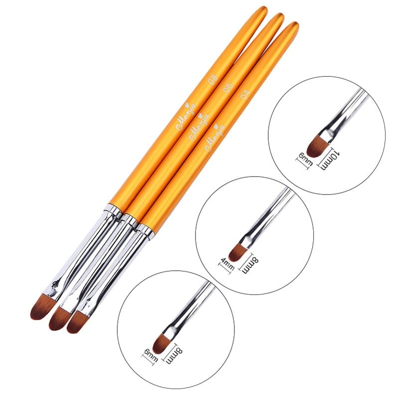 3Pcs/Set Gold Nail Art Brush Painting Drawing Pen Tips Manicuring French Stripe Liner Acrylic Gel UV Polish Brushes Nail Tool