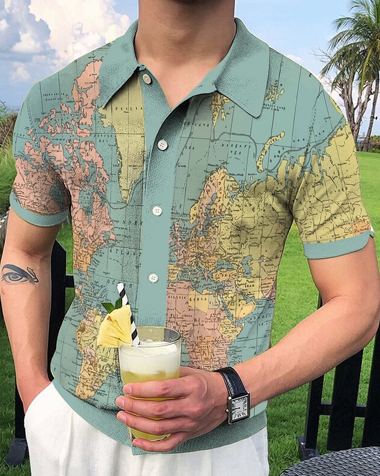 Gentleman Print Chic Knit Lape Polo Shirt b4ff
