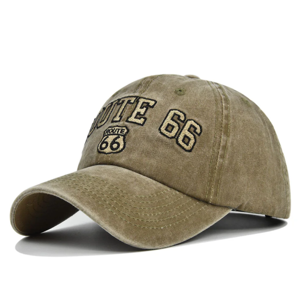 ROUTE 66 Embroidered Denim Washed Baseball Cap、、URBENIE