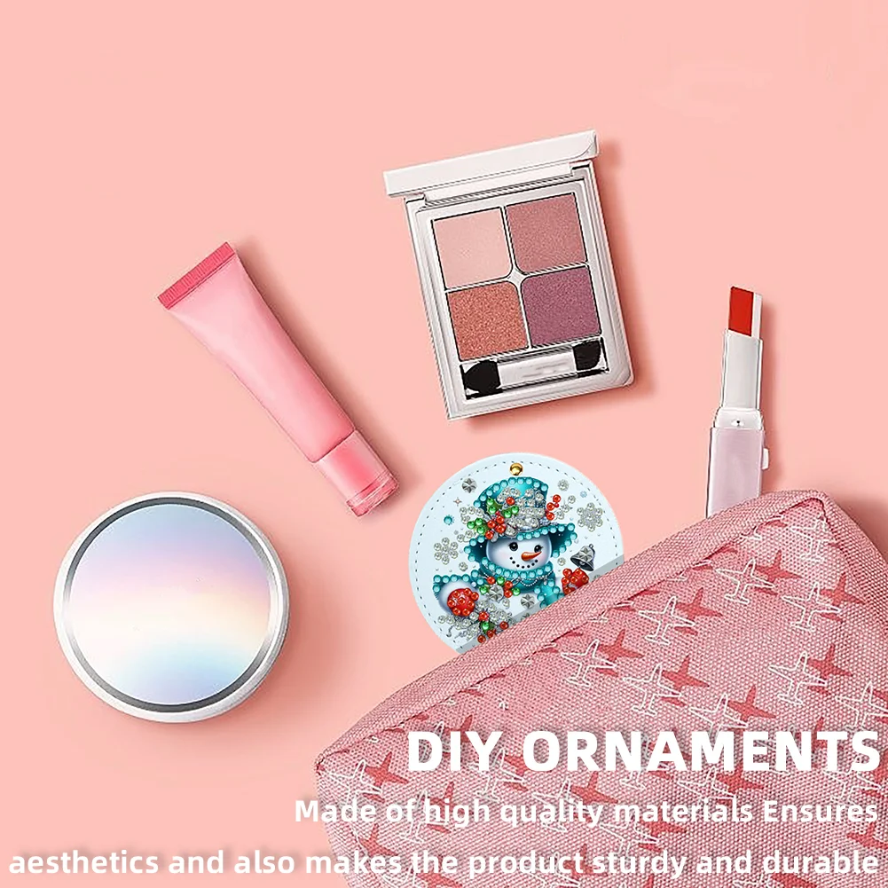 DIY Diamond Art Portable Cosmetic Mirror Round Diamond Painting Crafts (Snowman)