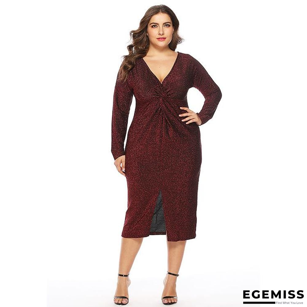 New European and American Large Size Women's V-neck Dress | EGEMISS