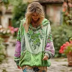 Women's Vintage Floral Pattern Hoodie - Image 5