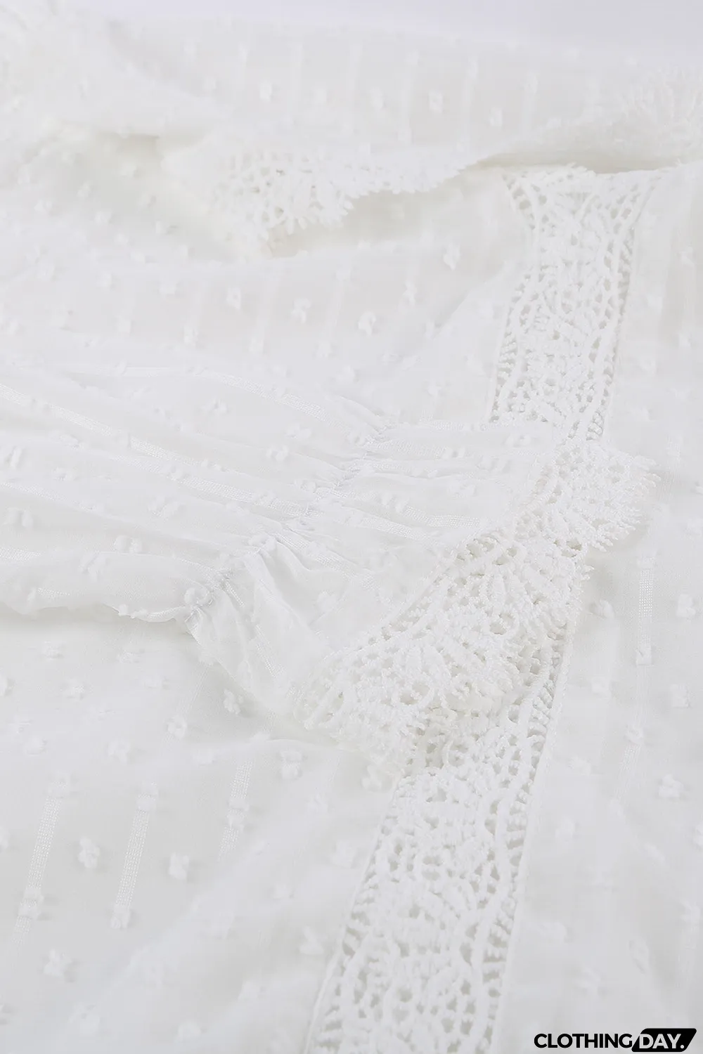 Elegant V-Neck Swiss Dot Lace Blouse