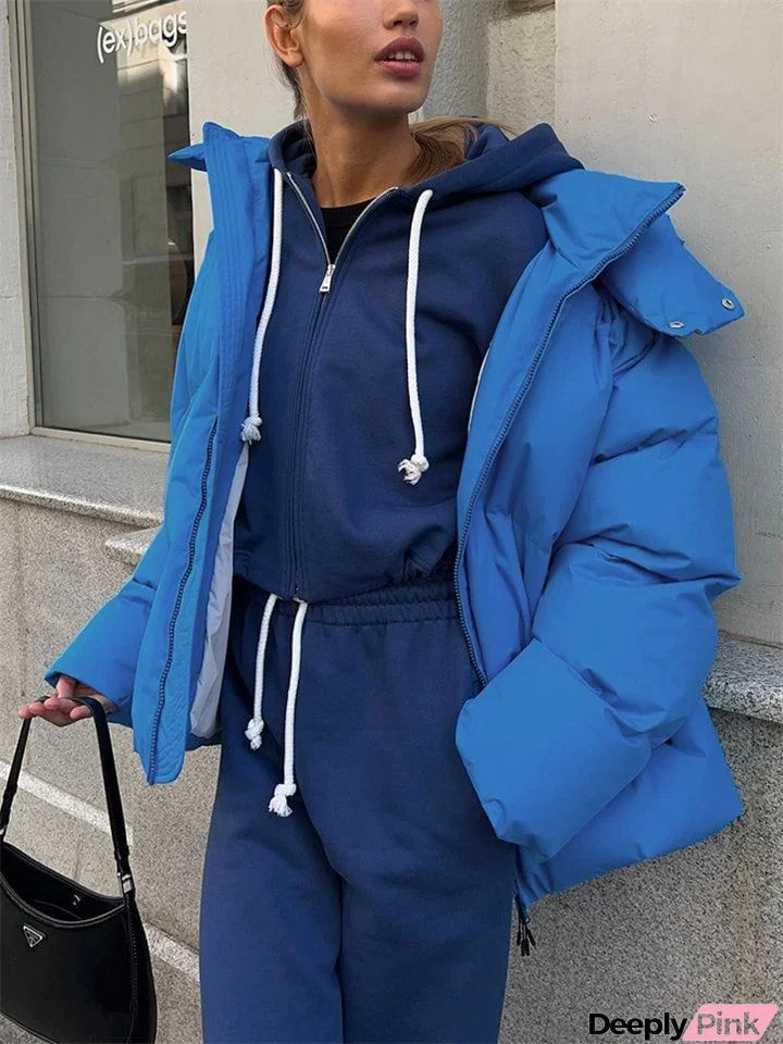 Women's Oversized Detachable Hat Zip-Up Warm Padded Coat