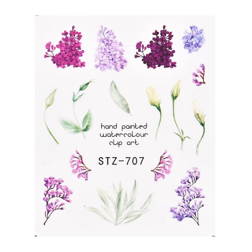 Coloful Flower Leaf 3D Stickers on Nails Decoration Tattoo Water Decals Nail Sticker UV Gel Slider Manicure Wraps-Nail Inspo