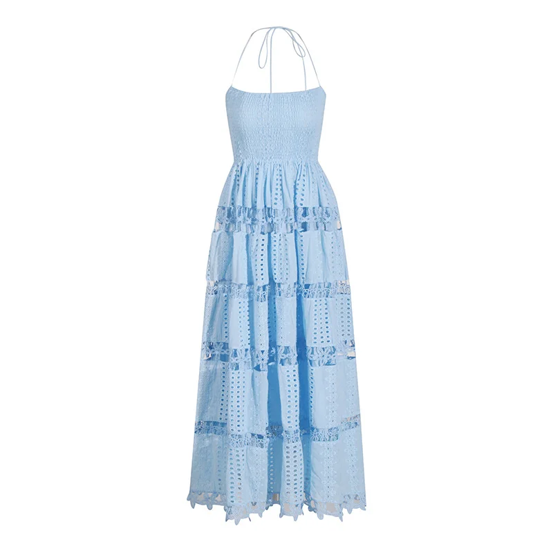 Zingj Holiday Style Dress Women 2025 Summer New Fashion Temperament Sleeveless Bra Strap Design To Hang The Neck Dress